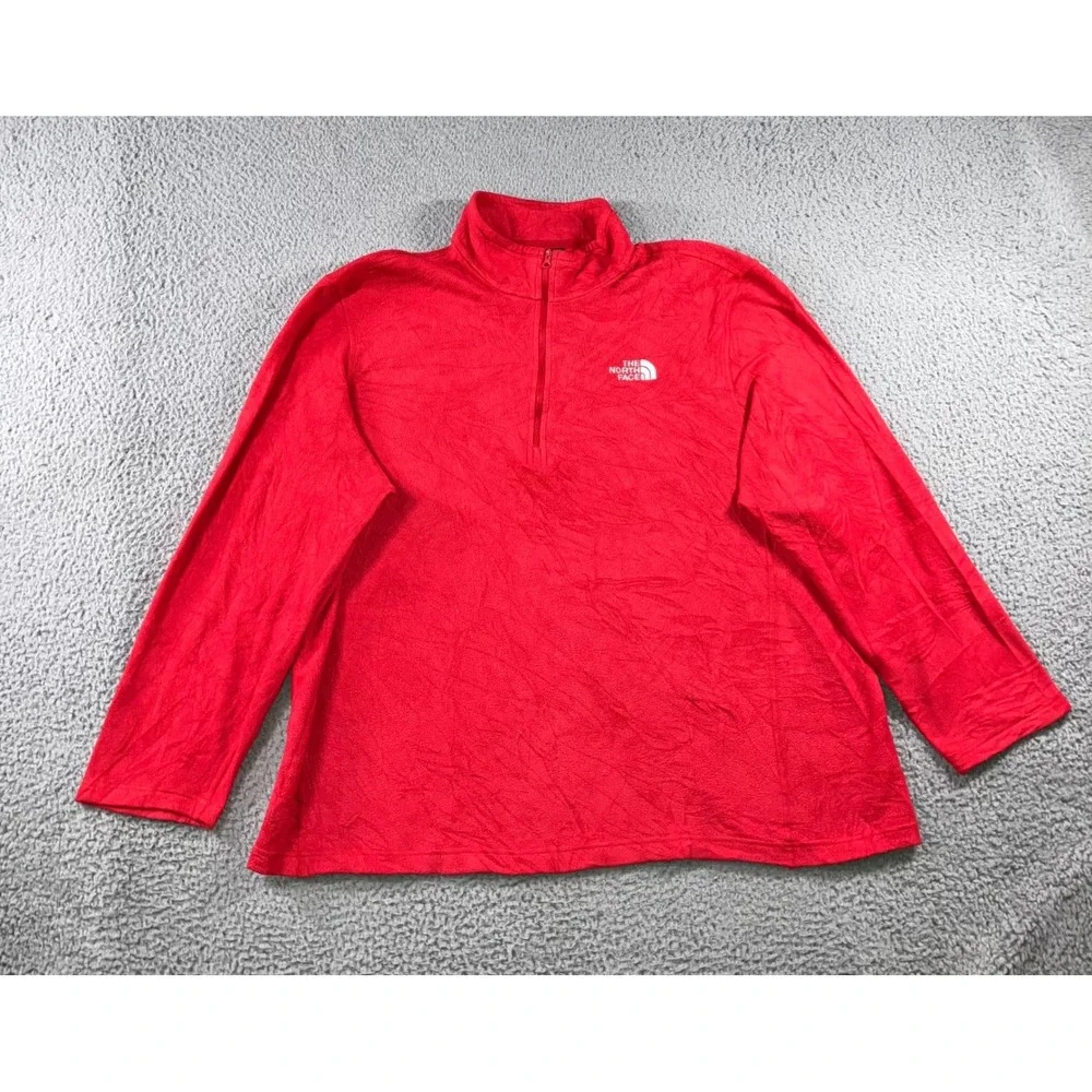 The North Face Fleece Pullover Men‎ XXL Red Logo Quarter Zip Mock Neck Outdoor